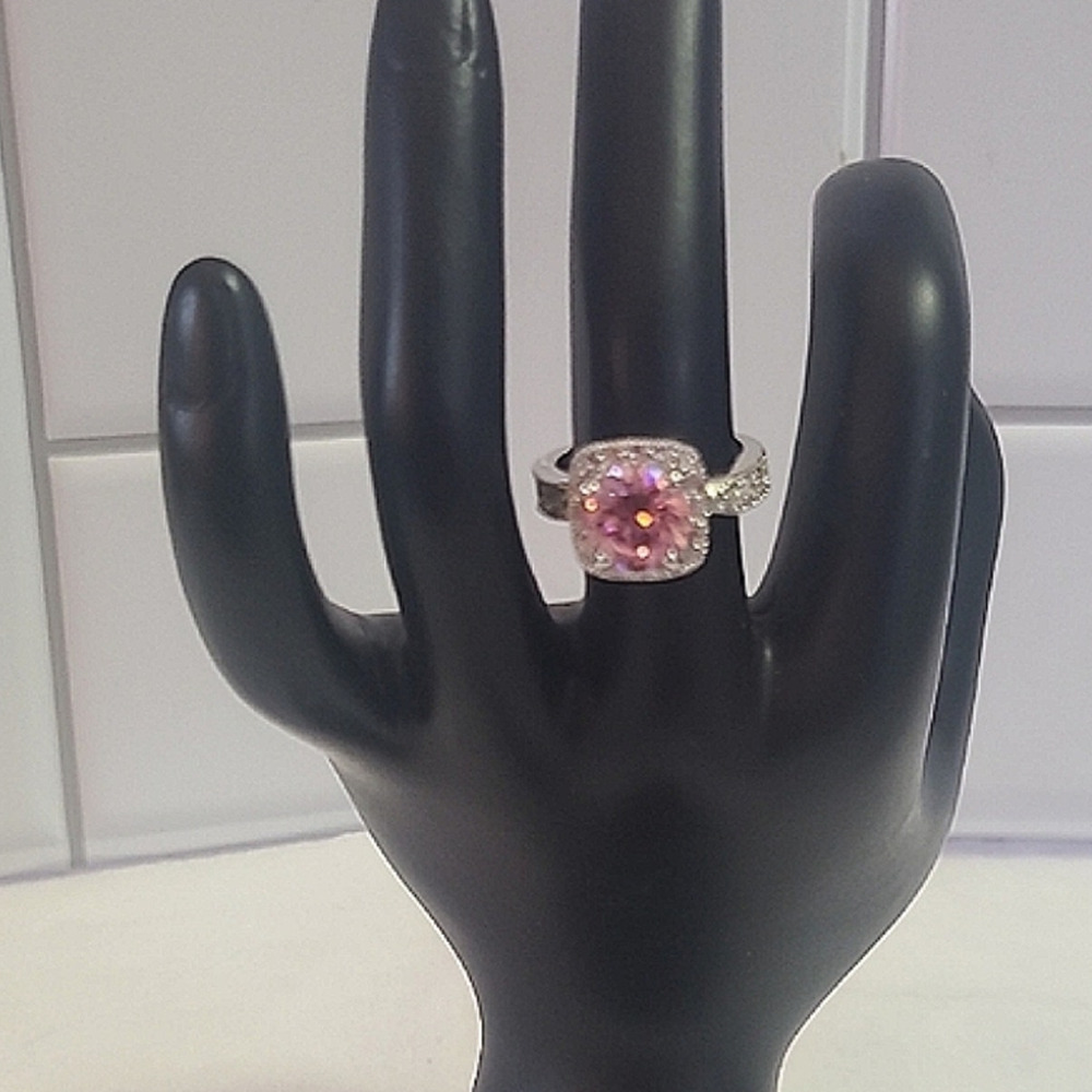 Silver Pink Ice and Crystal Rhinestones Ring, size 7.5 ~ NEW